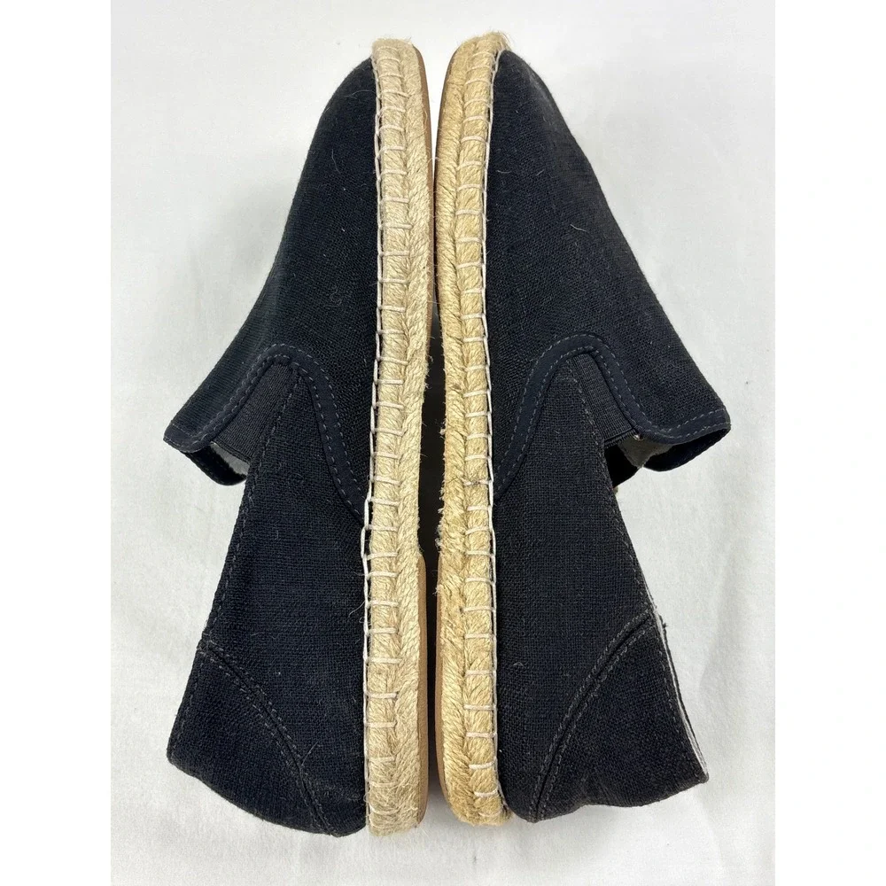 OluKai Kaula Pa'a Kapa Black Linen Espadrille Slip On Shoes Womens 6.5